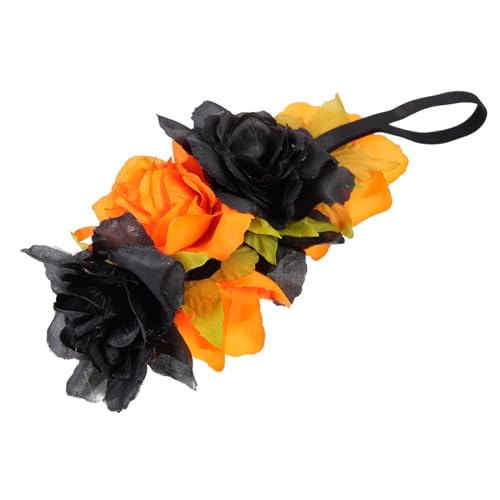 WRITWAA Halloween Party Blumenkranz Stirnband Elastisches Langlebiges Haarschmuck Accessoire in Schwarz und Orange Leicht für Cosplay Bühnenauftritte und Festkostüme von WRITWAA