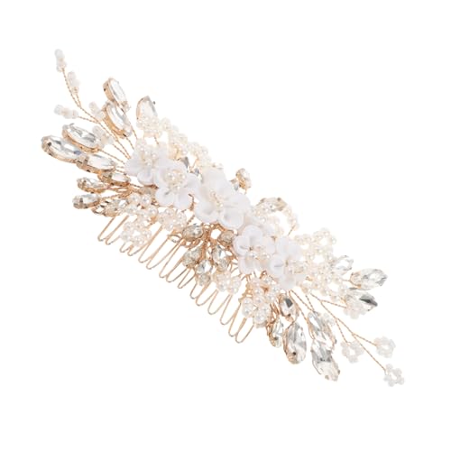 WRITWAA Handgemachter Brautschmuck Haarkamm Mit Perlen Und Blumen Vintage-haaraccessoire Für Hochzeiten Funkelnde Haarspange Mit Kristallen Und Strass Für Frauen Und Mädchen von WRITWAA