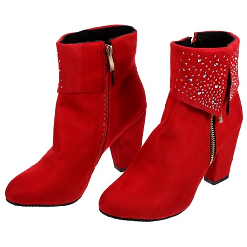 WRITWAA Herbst Winter Damen Ankle Booties mit Absatz Strass Hochzeitsschuh Stilvolle Kurze Stiefeletten Rot WRITWAA Herbst Winter Damen Ankle Booties mit Absatz Strass Hochzeitsschuh Stilvolle Kurze Stiefeletten Rot von WRITWAA