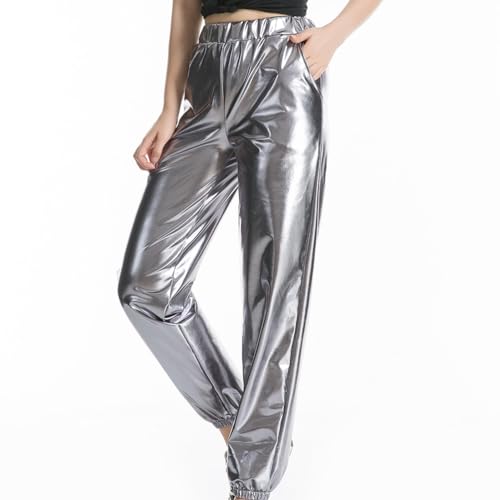 WRITWAA Hip Hop Irisierend Damenhosen 70er Outfits Für Reflektierende Hose Cowgirlkostüm Für Damen Rave-Hose Holographic Hip-hop-Hosen Shego Männer Und Frauen Metallische Farbe Polyester von WRITWAA