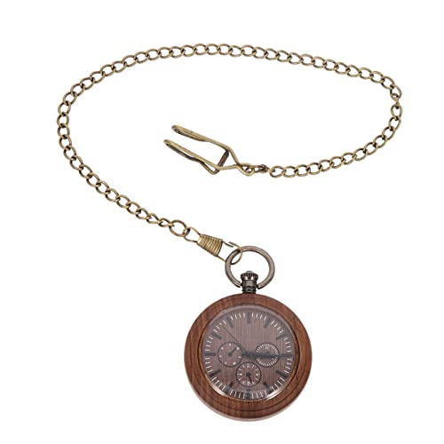WRITWAA Holz Taschenuhr Mit Glas Und Legierung Robust Und Bruchfest Ergonomische Kette Für Einfach Tragen Und Aufbewahren Klassisches Design Für Herren Dekorative Tragbare Uhr von WRITWAA