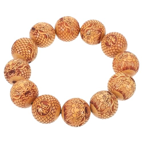 WRITWAA Armband Aus Naturperlen Für Männer Und Frauen Sandelholz Geschnitztes Drachenmuster Bequemer Handgelenkschmuck von WRITWAA