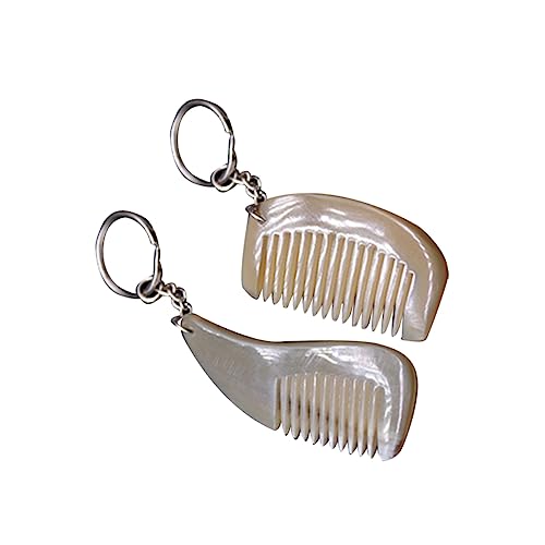 WRITWAA 2stücke Naturlicher Horn Kamm Schlüsselanhänger Mini Kamm Schlüsselanhänger Hänge Lustiger Taschenanhänger Muster Mit Griff Zufällige Farbe von WRITWAA