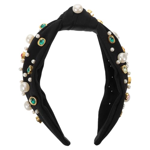 WRITWAA Juwelenbesetztes Knoten-Stirnband: Strass- und Kunstperlen-Stirnband – Modische Kopfbedeckung für Damen – Breiter Knoten-Kopfschmuck zum Einkaufen von WRITWAA