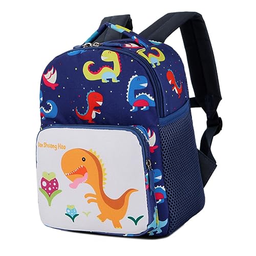 WRITWAA Dinosaurier Junge Mädchen Rucksack Mit Anti-Verlust-Funktion Multifunktionale Schultasche Dunkelblau Für Schule Und Ausflüge Leicht Und Geräumig Für Snacks Und Bücher von WRITWAA