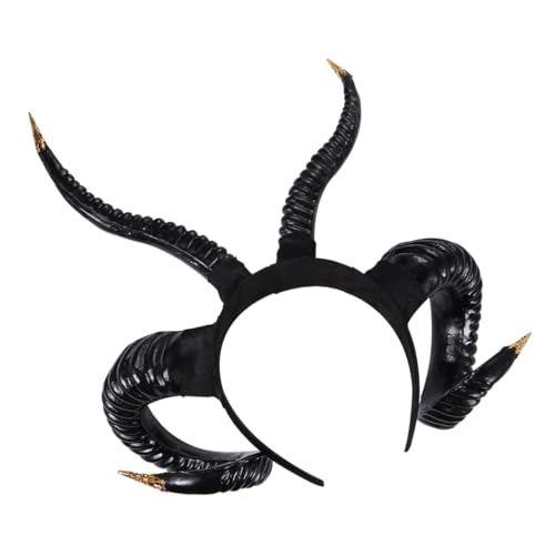 WRITWAA Ziegenhörner Haarband Für Halloween Lustiges Stirnband Kopfschmuck Für Party Cosplay Stirnband Simulation Haarband Schmuckrequisiten Für Fotografie Schwarz Gold von WRITWAA