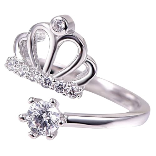 WRITWAA Kleiner Offener Kronenring Damen mit Strass Verstellbarer Weißgoldbeschichteter Kupferring Modischer Schmuck für Partys Halloween Cosplay Hochzeit Alltag Geschenkidee von WRITWAA