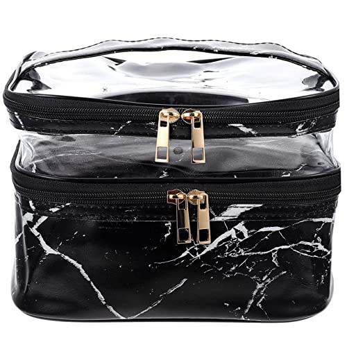 WRITWAA Kosmetiktasche Transparent Tragbar Doppelschicht Make Up Organizer für Damen Wasserdichtes Großes Fassungsvermögen für Kosmetik Toilettenartikel und Alltagsgegenstände von WRITWAA