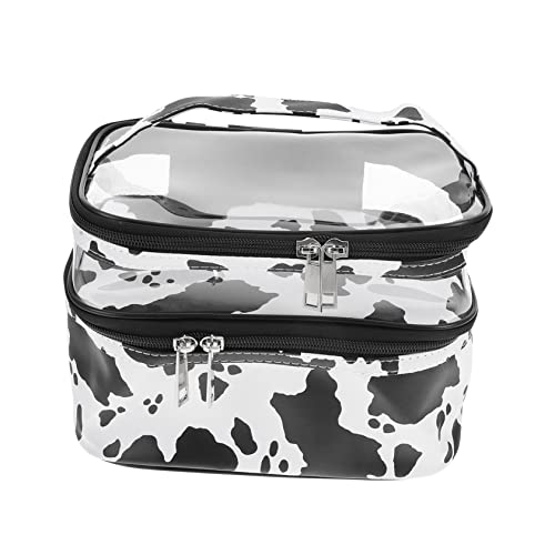 WRITWAA Kosmetiktasche für Damen im Kuhmuster Große Doppelschichtige Praktische Make Up Organizer für Reisen für Kosmetik und Pflegeprodukte von WRITWAA