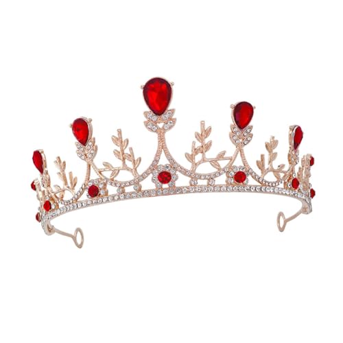 WRITWAA Krone Haarschmuck graceling dirndl elegant crown haar deko rote Barockkrone Strass Diademe für Frauen Hochzeitskopfschmuck für die Braut Haarschmuck für die Hochzeit legierung von WRITWAA