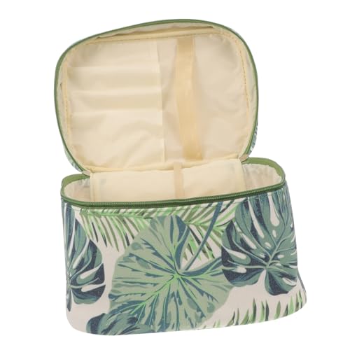 WRITWAA Kulturbeutel Für Damen Reise-Make-up-Tasche Mit Monstera-Muster Kosmetiktasche Aus Canvas Mit Fächern Reißverschlusstasche Für Organisation von WRITWAA