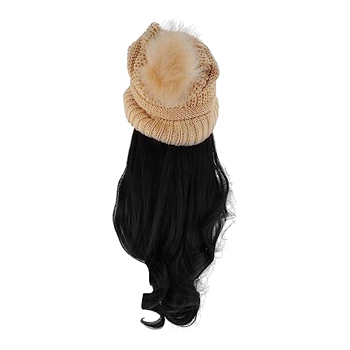 WRITWAA Langhaarige Lockige Perücke mit Abnehmbarem Wellenhut Natürliches Haarimitat Teiliges mit Mütze und Schwarzer Perücke Damen Kopfbedeckung für Alltag und Party von WRITWAA