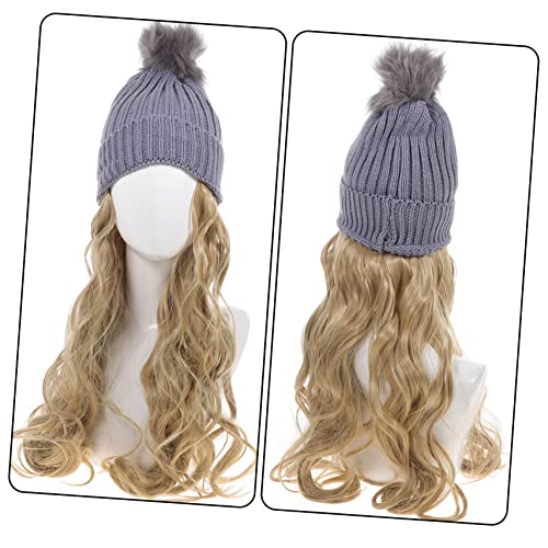 WRITWAA Langhaarige Perücke mit Locken und Mütze Hitzebeständige Realistische Damen Haarverlängerung Dehnbare Strickhaube für Winter Modisch Warm Vielseitig für Alltag und Outdoor von WRITWAA