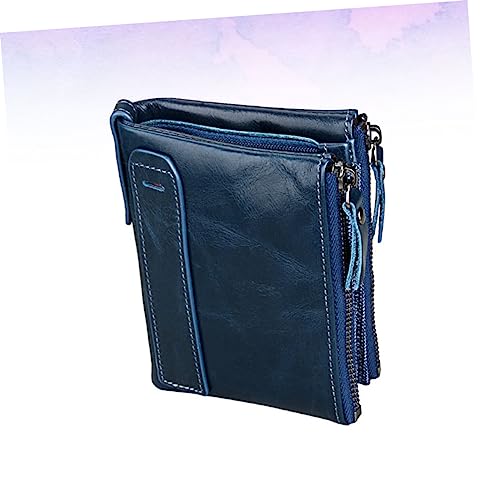 WRITWAA 1stück Multifunktionale RFID Geldbörse Aus Leder Mit Reißverschluss Für Herren Kurze Ausführung Blau Für Kreditkarten Ausweise Bargeld Und Münzen von WRITWAA