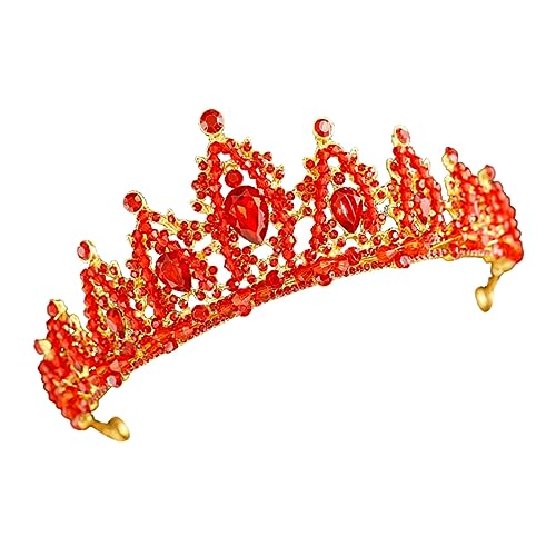 WRITWAA Luxuriöse Rote Hochzeitskrone mit Strasssteinen Handgefertigtes Legierungsdiadem Leichtes Brautschmuck Haarreif Festlicher Kopfschmuck für Braut und Fotoshootings von WRITWAA