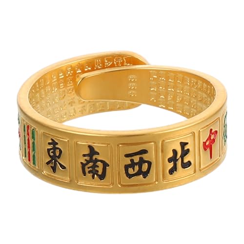 WRITWAA Mahjong Glücksring für Frauen Dreizehn Yao Statement Band Kreativer Feng Shui Schmuck Vintage Chinesischer Glücksring Reichtumsring Geburtstagsgeschenk Golden von WRITWAA