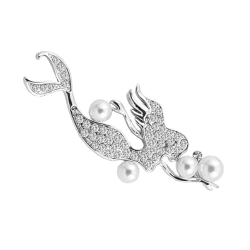 WRITWAA Meerjungfrau Brosche Mit Strass Und Perlen Anstecknadel Für Damen Und Mädchen Silberfarbene Brustnadel Für Kleider Taschen Und Accessoires von WRITWAA