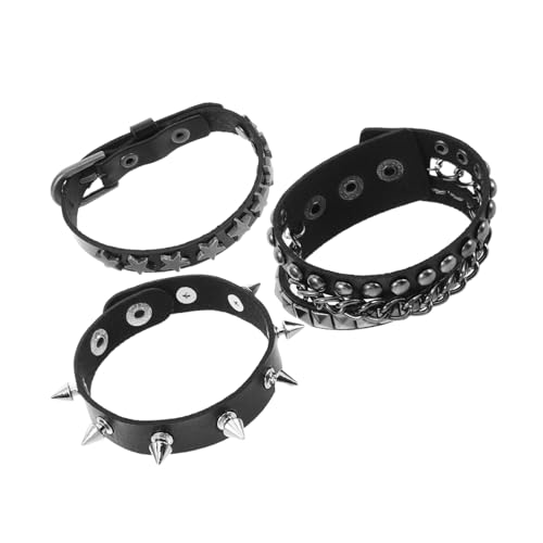 WRITWAA Mehrschichtiges Punk Armband aus Schwarzem Kunstleder mit Nieten Verstellbares Spiked Wrap Armband für Männer und Frauen Robustes Gothic Wristband für Festivals und Alltag von WRITWAA