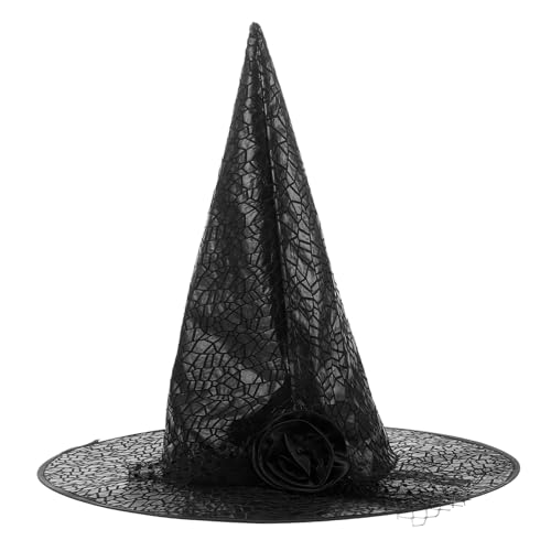 WRITWAA Hexenhut Mit Schleier Für Halloween Faltbare Kopfbedeckung Mit Rosenblüten-design Geeignet Für Mädchen Und Erwachsene Für Kostümpartys Und Spukveranstaltungen von WRITWAA