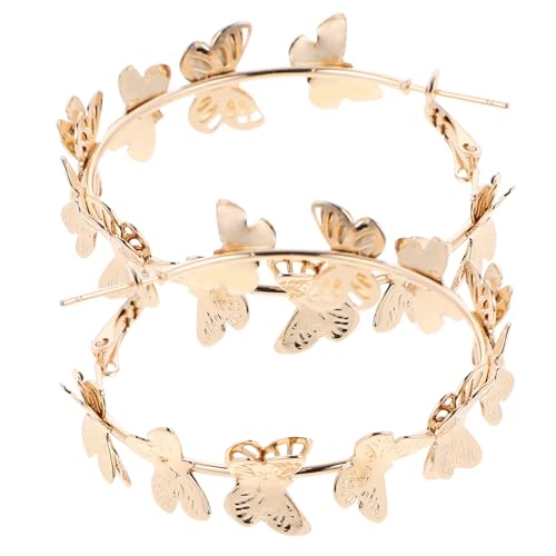WRITWAA Metal Schmetterlingsohrringe Damen Ohrstecker Runde Butterfly Creolen Metall Ohrschmuck Für Mädchen Stilvoll Langlebig Hautfreundlich von WRITWAA