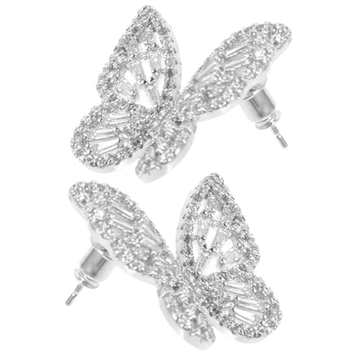 WRITWAA Metall Zirkonia Schmetterling Ohrstecker Damen Ohrschmuck Modisch Silberfarben Ohrpiercing für Frauen und Mädchen von WRITWAA