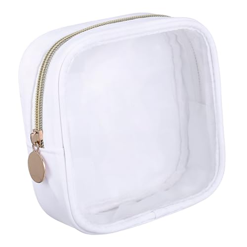 WRITWAA Mini-Kosmetiktasche Hautpflegetasche Seersucker Reisebeutel Halter kosmetikbeutel mini Kosmetiktasche Aufbewahrungstaschen mit Reißverschluss Schminktasche für Damen PVC Weiß von WRITWAA