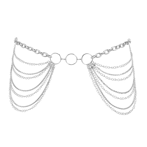 WRITWAA Multilayer Rhinestone Taillenkette Damen Glänzende Körperkette mit Metallringen Elegant Bauchkette für Kleider Strand Alltag Bühnenauftritte von WRITWAA