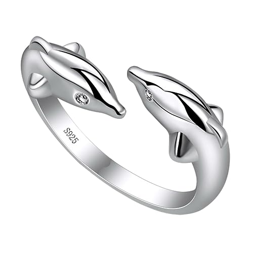 WRITWAA Offener Ring Silberringe Für Frauen Party Dünner Silberschmuck Sterling Hand Delfinringe Delfine Finger Delfin Öffnungsring Modering von WRITWAA