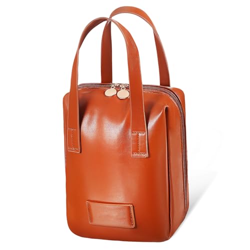 WRITWAA PU Leder Kosmetiktasche Großes Fassungsvermögen Makeup Organizer Reisetasche Tragbarer Kulturbeutel mit Weichem Griff und Reißverschluss Braun von WRITWAA