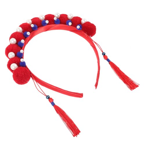 WRITWAA Chinesisches Stil Stirnband Mit Quasten Perlenschmuck Und Flauschkugel Dekorative Kopfbedeckung Für Frauen Und Mädchen Für Cosplay Und Partys von WRITWAA