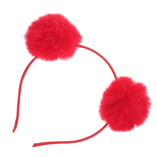 WRITWAA Pelzknäuel-Stirnband Neujahrs-Stirnband flauschiges Haarband Pandaohren Stirnband Haargummi Haarschmuck Geburtstags-Stirnband Urlaub Stirnbänder Pop Bommel Mars Baby Plüsch rot von WRITWAA