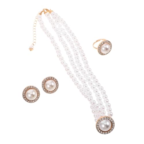 WRITWAA Perlen Schmuckset Vintage Stil mit Strass Imitationsperlen Halskette Ohrringe Ring für Braut Hochzeit und Festliche Anlässe Leicht und Langlebig Eleganter Schmuck für Damen von WRITWAA