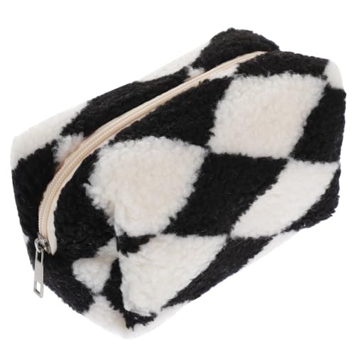 WRITWAA Karierte Kosmetiktasche Aus Plüsch Flauschige Reise-Kosmetiktasche Reißverschlusstasche Zum Organisieren Für Frauen Und Teenager Süße Aufbewahrungstasche Für Make-up Und von WRITWAA