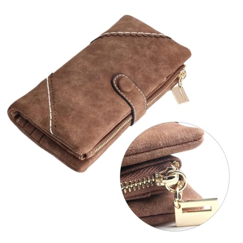 WRITWAA Praktische Damen Geldbörse mit Reißverschluss und Schnappverschluss Mittelgroßes Portemonnaie aus Kaffee Farbverlauf Multifunktionale Handtasche mit Spitzen Design Robust und von WRITWAA