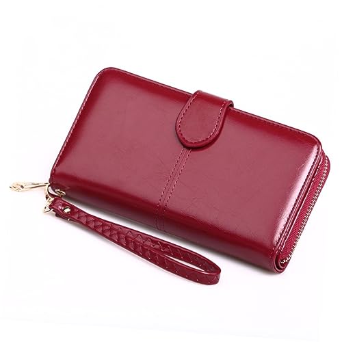 WRITWAA Pu Leder Lang Geldbörse Mit Reißverschluss Und Druckknopfverschluss Tragbare Handytasche Weinrot Für Alltag Und Reisen von WRITWAA