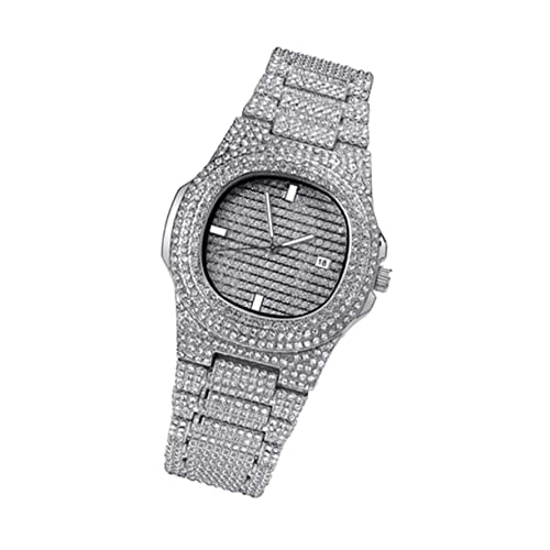 WRITWAA Quarzuhr Bling Uhren analoge Quarz-Armbanduhr Frau schaut zu Uhr mit Strassarmband Damenuhr Silberne Uhr - Modeuhr - Armbanduhr Strass Uhr Uhrenarmband aus Zirkon Hippop-Uhr Silver von WRITWAA