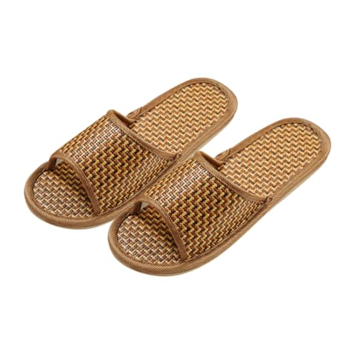 WRITWAA Rattan Gewebte Hausschuhe Sommer Pantoffeln mit Rutschfester Sohle Plateau sandalen für Zuhause Atmungsaktiv Leicht Robust Geeignet für Damen und Herren Braun von WRITWAA