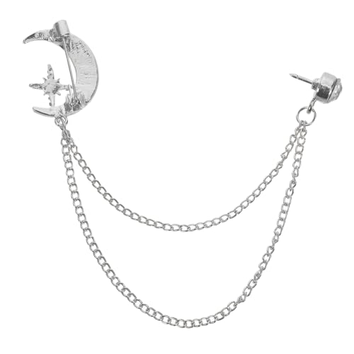 WRITWAA Retro Brosche mit Funkelnden Strasssteinen Vintage Anstecknadel mit Mond-design und Langer Kette Elegante Herren Kragenbrosche für Anzug Business und Hochzeitsfeiern Silberfarben von WRITWAA