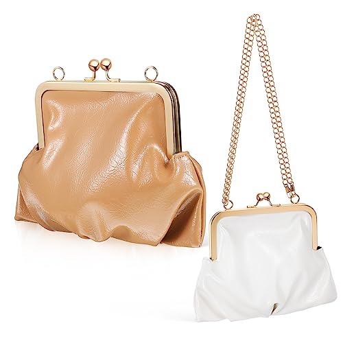WRITWAA Retro Pu Leder Damen Handtaschen 2 Stück Crossbody Geldbörsen Kiss Lock Und Kette Weiß Beige von WRITWAA