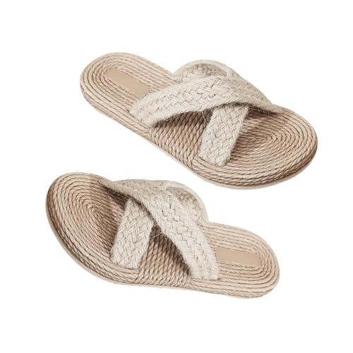 WRITWAA Retro Sommer Hausschuhe Damen Herren Leichte Japanische Stil Sandalen mit Rutschfester Sohle Atmungsaktive Indoor Slippers im X design Komfortable Haushalts Pantoletten von WRITWAA