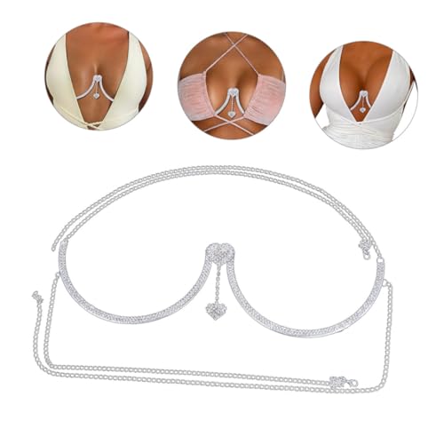 WRITWAA Rhinestone Körperkette mit Herz Anhänger Elegante Bustier Kette für Damen Silberne Strass Intimkette Brust Schmuck für Partys Club und Besondere Anlässe von WRITWAA