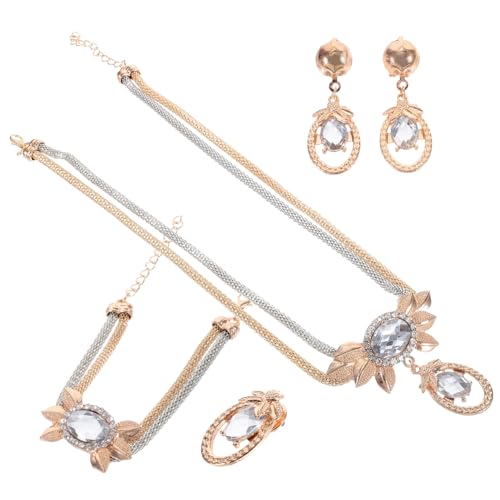 WRITWAA Rhinestone Schmuck Set Damen Hochzeit Armband Halskette Ohrringe Brosche Metall Langlebig Elegantes Design Vielseitig für Brautjungfer und Festliche Anlässe von WRITWAA