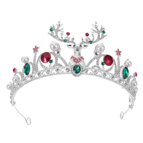 WRITWAA Rhinestone Weihnachtskrone mit Rentiergeweih Silberne Runde Party Tiara Funkelnde Weihnachts-haaraccessoires für Festtagsfeiern Foto Requisite und Santa Kostüm Ergänzung von WRITWAA