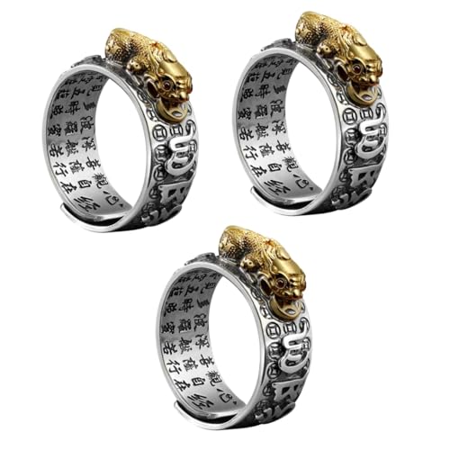 WRITWAA Ring Chinesischer Hahn 3 Stk Offener Vermögen Offene Ringe Gothic-schmuck Männergeschenk Chinesischer Schriftzugring Für Vintage-schmuck Reichtum Fingerring Herrenring Kupfer von WRITWAA