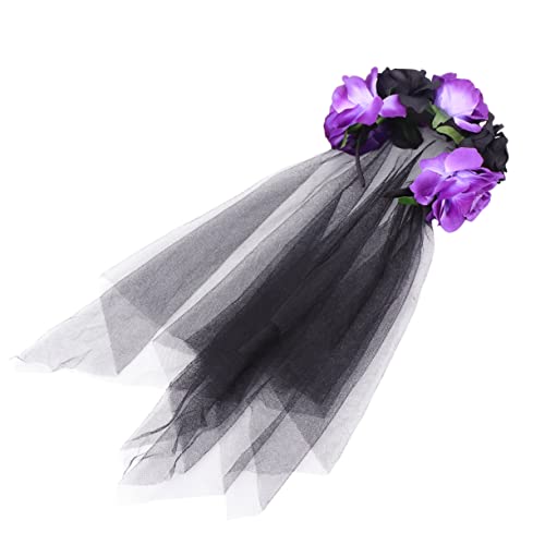 WRITWAA Schwarzer Schleier Haarreif Mit Violett Blumen-design Party-kopfschmuck Halloween-haaraccessoire Leicht Und Fest Sitzend von WRITWAA