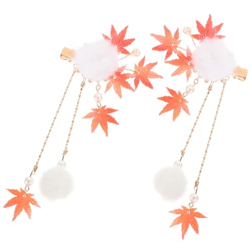 WRITWAA Rote Maple Leaf Haarspangen mit Wollbommel Metall Haarklammern mit Modischer Quastenverzierung Stylische Haarclips für Teenager Mädchen Praktische Haarschmuck Accessoires von WRITWAA