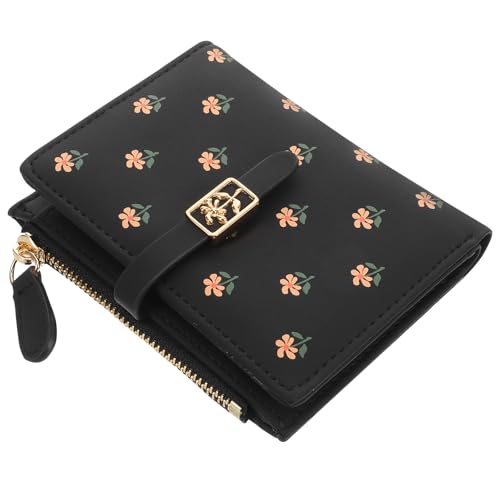 WRITWAA Schlanke, zweifach Faltbare Geldbörse: Kreditkartenetui, kleine Geldbörse mit süßem Blumenmuster, Kartenetui für Damen, tragbar zum Einkaufen und Reisen, Schwarz von WRITWAA
