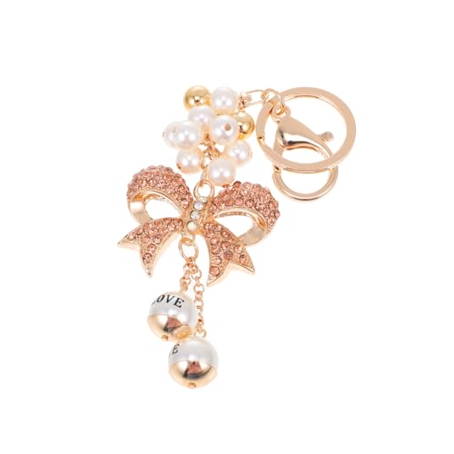 WRITWAA Schlüsselanhänger Mit Strasssteinen Und Schleifen-Design Dekorativer Glitzer- Für Frauen Praktische Schlüsselring-Dekoration Champagnerfarbe Perfektes Accessoire Für Taschen von WRITWAA