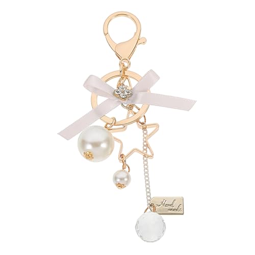 WRITWAA Metall Schlüsselanhänger Mit Schleife Und Perle Eleganter Dekorationsanhänger Für Taschen Und Schlüssel Für Stilvolle Frauen Langlebig Und Korrosionsbeständig von WRITWAA