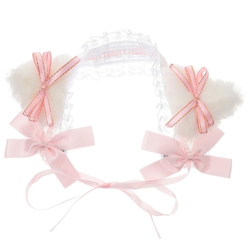 WRITWAA Cat Ears Haarband Mit Schleife Aus Spitze Niedliches Cosplay-zubehör Für Tea Party Karneval Und Geburtstagsfeiern Für Frauen Und Mädchen von WRITWAA
